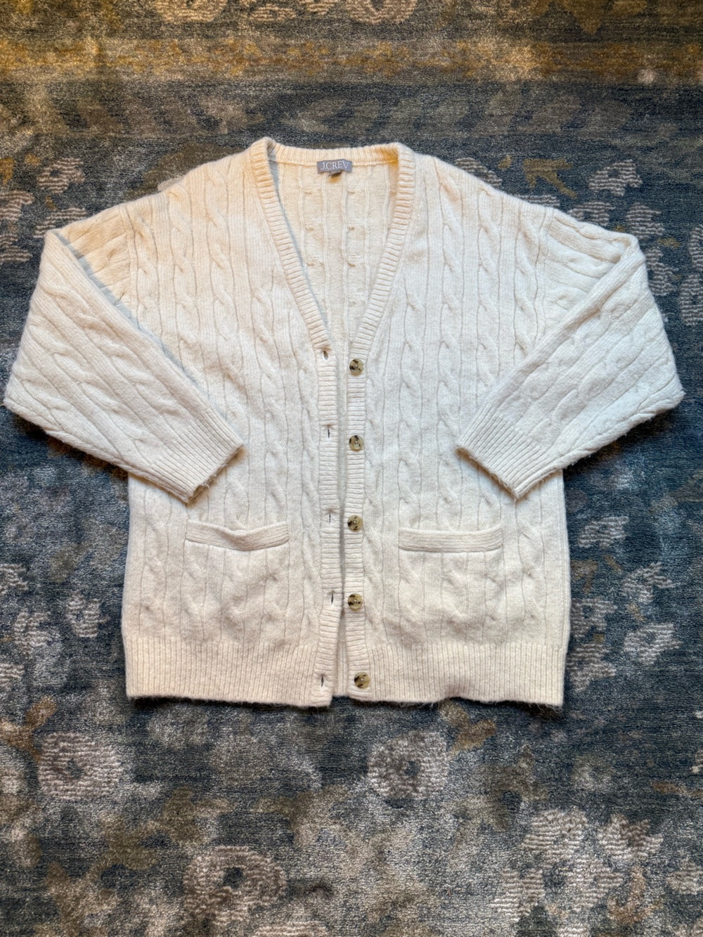 J. Crew S/M Cream Cable Knit Button Front Cardigan